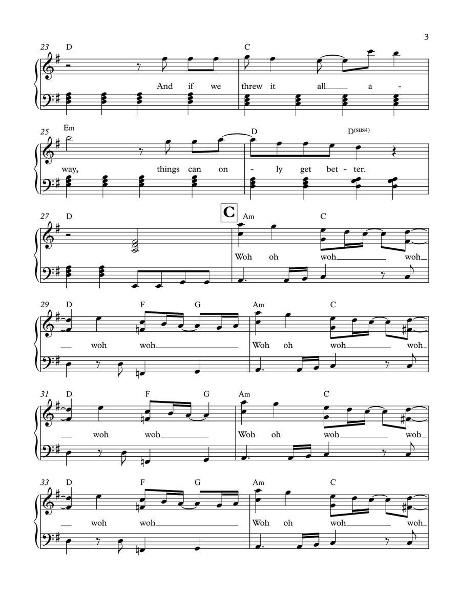 Things Can Only Get Better Piano Solo scores gallery preview page 3