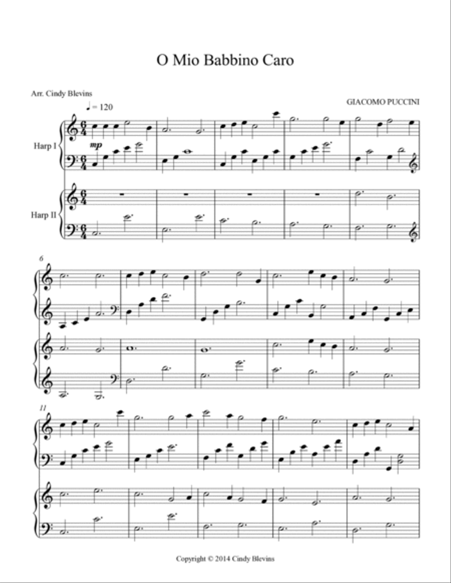 O Mio Babbino Caro, for Harp Duet Harp scores gallery preview page 2