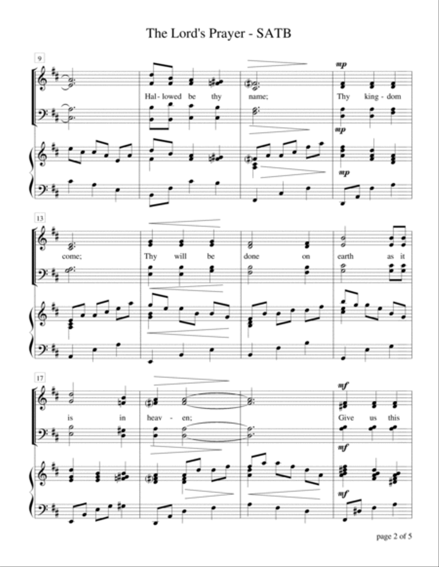 The Lord's Prayer (for SATB a cappella quartet with optional piano accompaniment) 4-Part scores gallery preview page 4