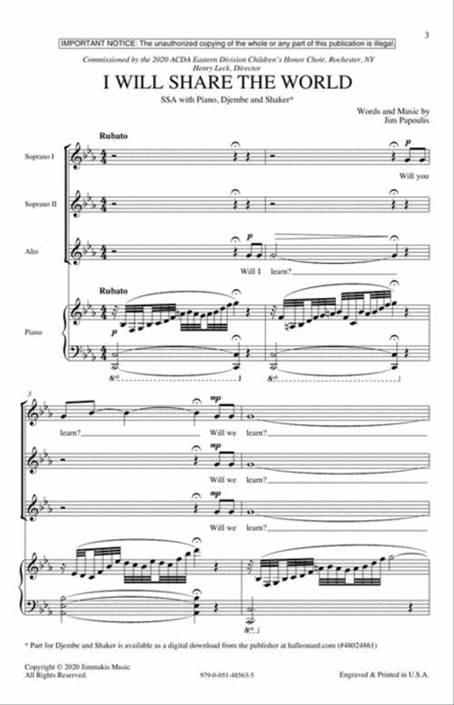 I Will Share the World SSA scores gallery preview page 4