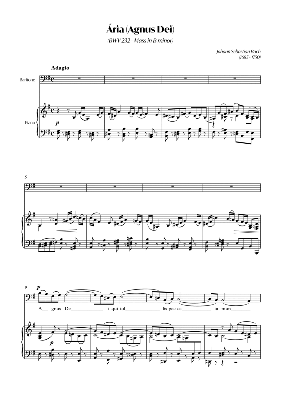 Aria (Agnus dei) from the Mass in B Minor (BACH) - Baritone_Em Piano, Vocal, Guitar scores gallery preview page 1