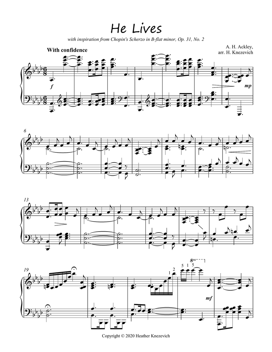 He Lives - advanced piano - in the style of Chopin Piano Solo scores gallery preview page 1