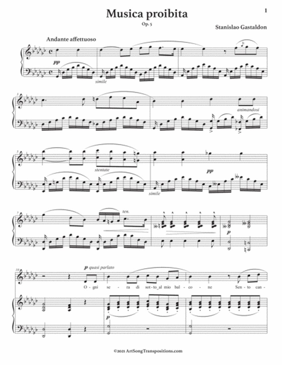 GASTALDON: Musica proibita, Op. 5 (transposed to G-flat major)