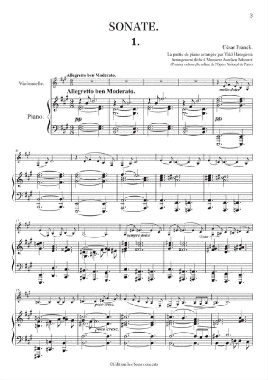 César Franck: Sonata that sounds good on the Cello / Arrangement of the piano part by Yuki Hasegawa Piano scores gallery preview page 5