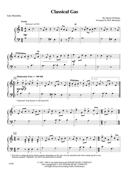Classical Gas (For Solo Marimba)