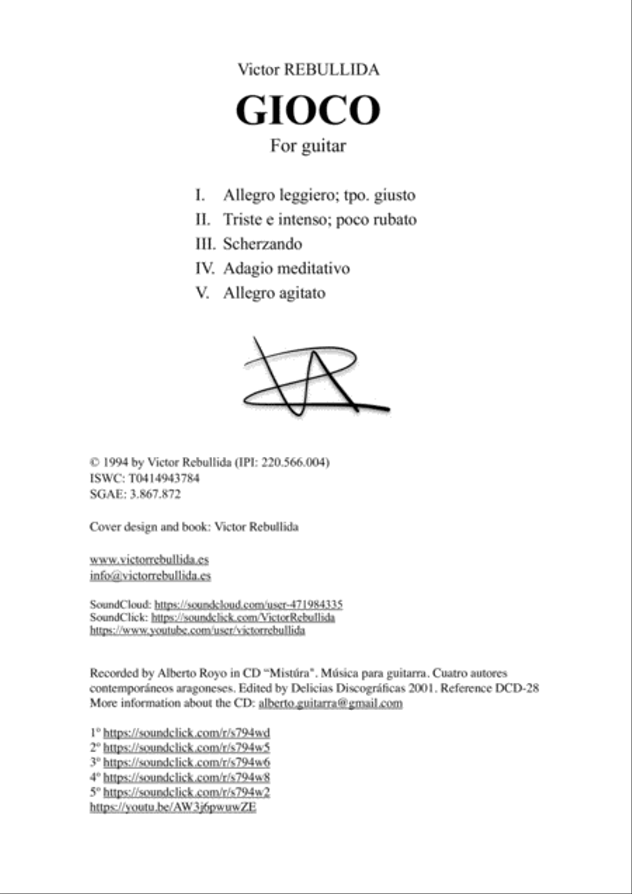 Gioco. Sonata for guitar Classical Guitar scores gallery preview page 2