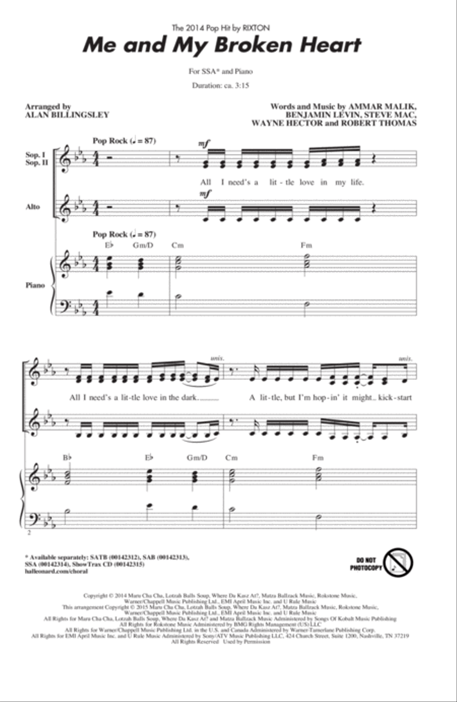 Me And My Broken Heart SSA scores gallery preview page 1