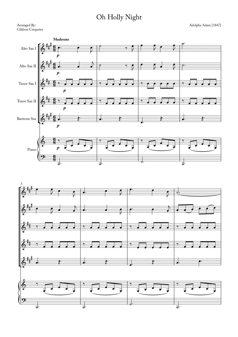 Oh Holy night Saxophone Quintet scores gallery preview page 1