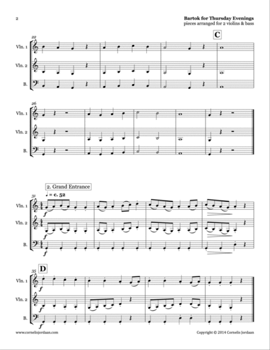 Bartok for Thursday Evenings, for 2 violins & bass Small Ensemble scores gallery preview page 2