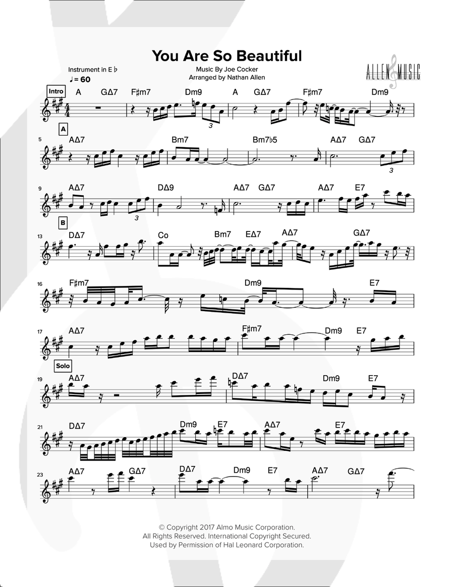 You Are So Beautiful Alto Saxophone scores gallery preview page 1