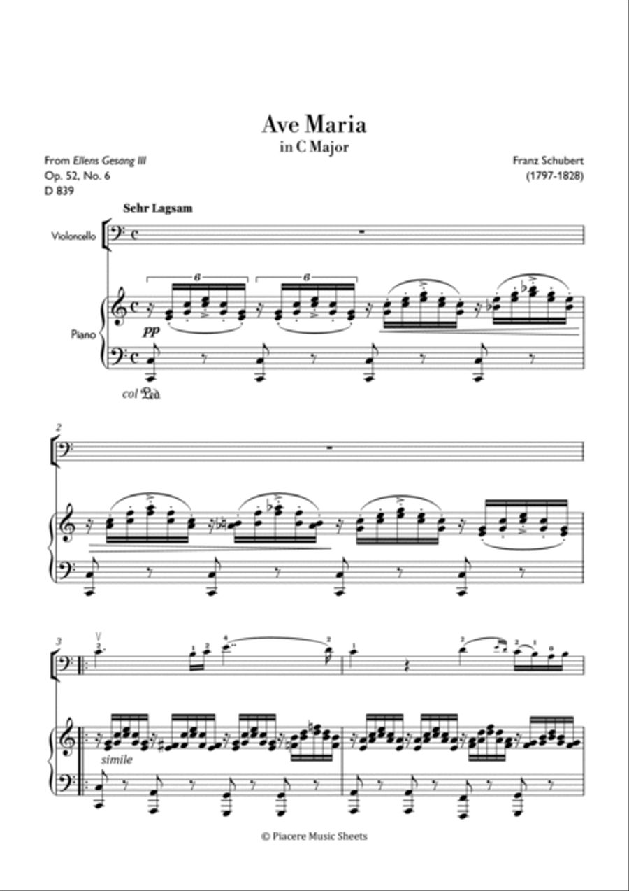 Schubert - Ave Maria in C Major - Intermediate Piano scores gallery preview page 2
