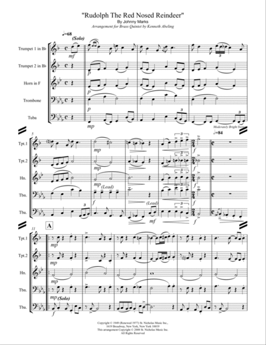 Rudolph The Red-nosed Reindeer Brass Ensemble scores gallery preview page 2
