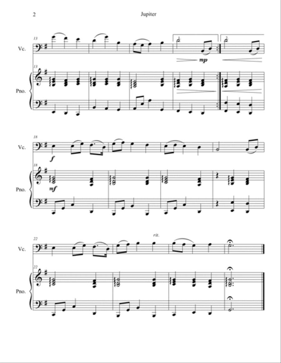 Jupiter (from The Planets) for Cello Solo with Piano Accompaniment Piano scores gallery preview page 2