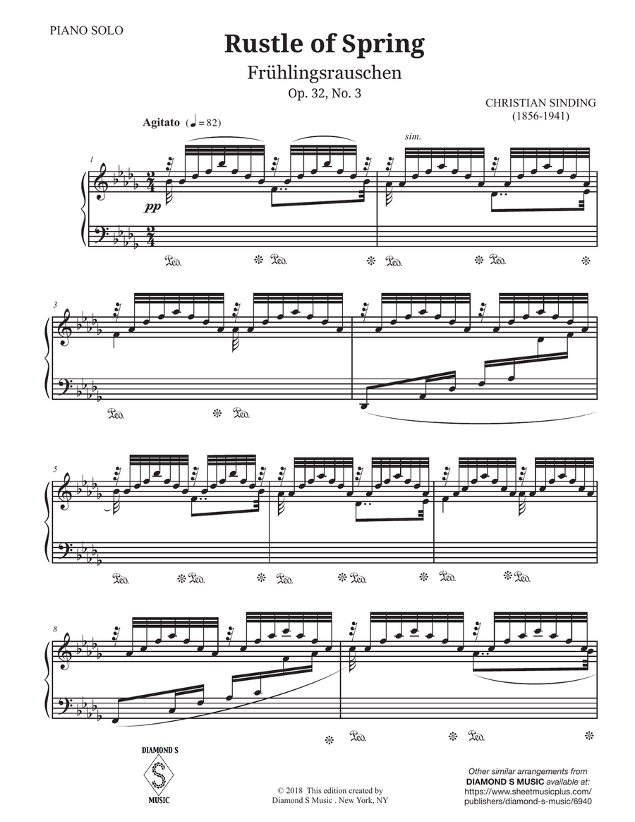 RUSTLE OF SPRING (Frülingsrauchen Op. 32 No.3) by CHRISTIAN SINDING - PIANO SOLO Piano Solo scores gallery preview page 4