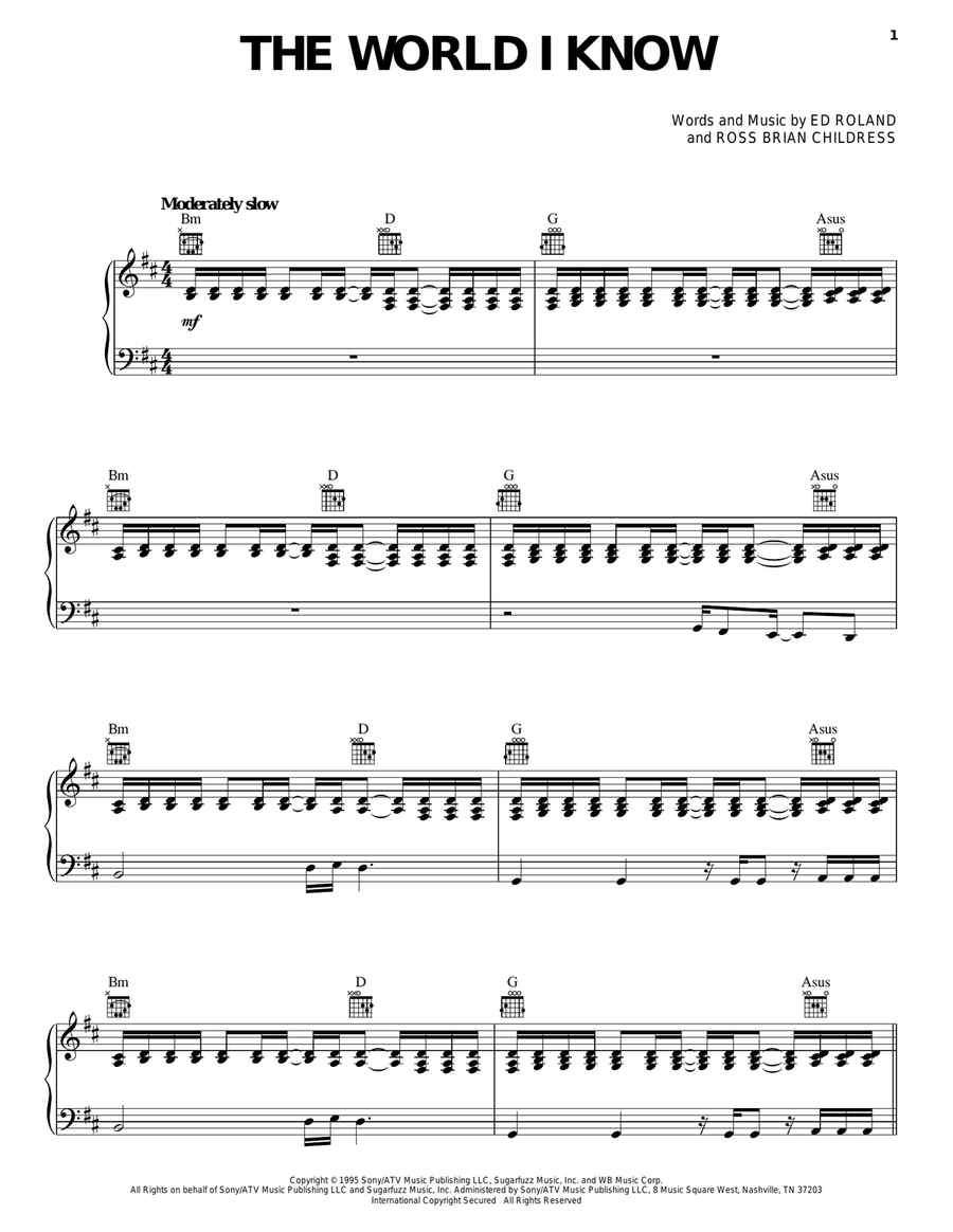 The World I Know Piano, Vocal, Guitar scores gallery preview page 1