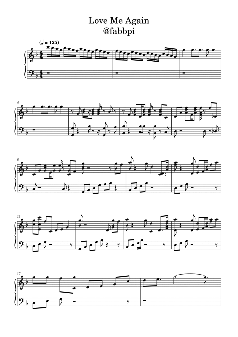 Love Me Again Piano Solo scores gallery preview page 1