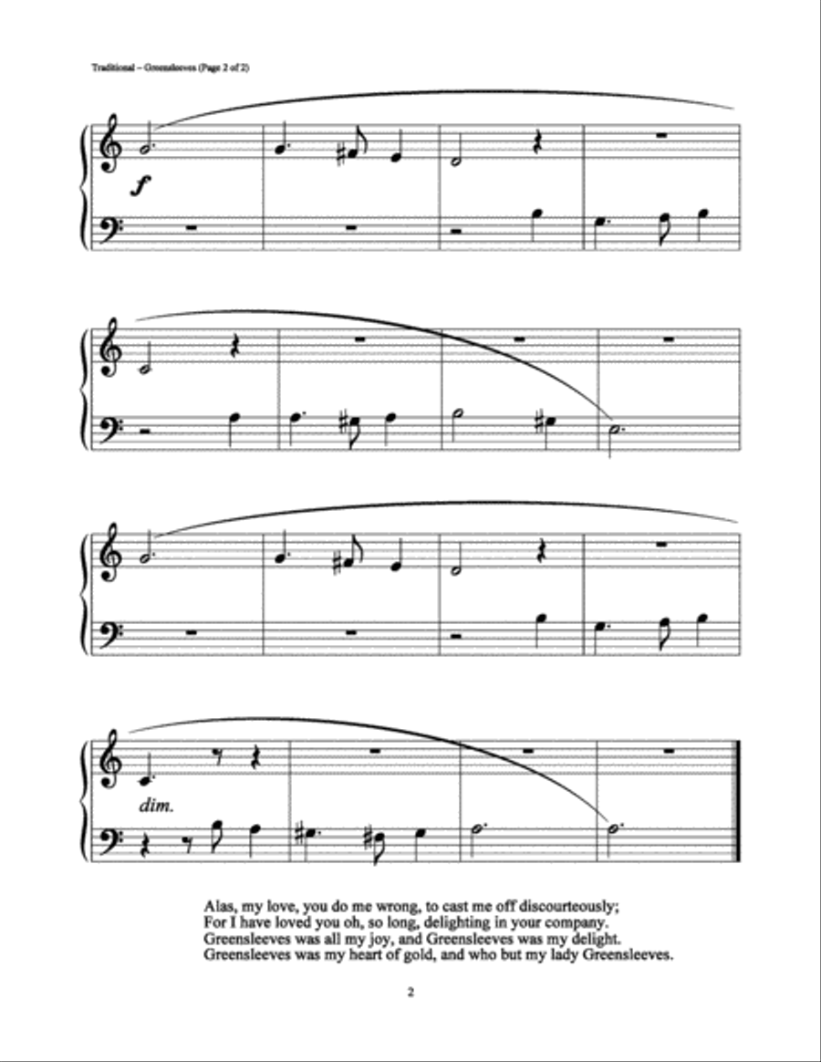 Greensleeves Easy Piano scores gallery preview page 2