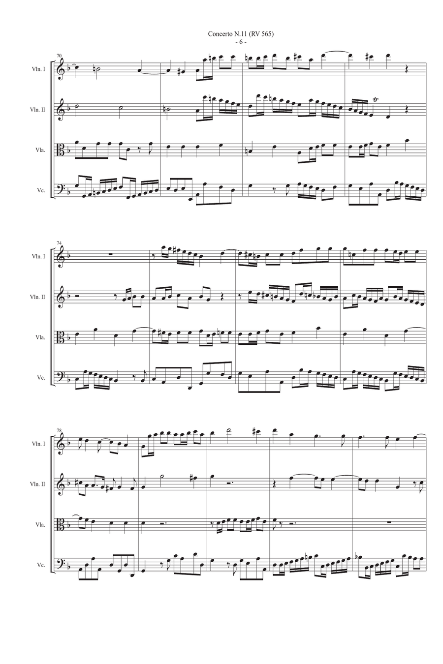 Vivaldi Concerto RV 565 in d min arr. String Quartet Score and parts String Quartet scores gallery preview page 6