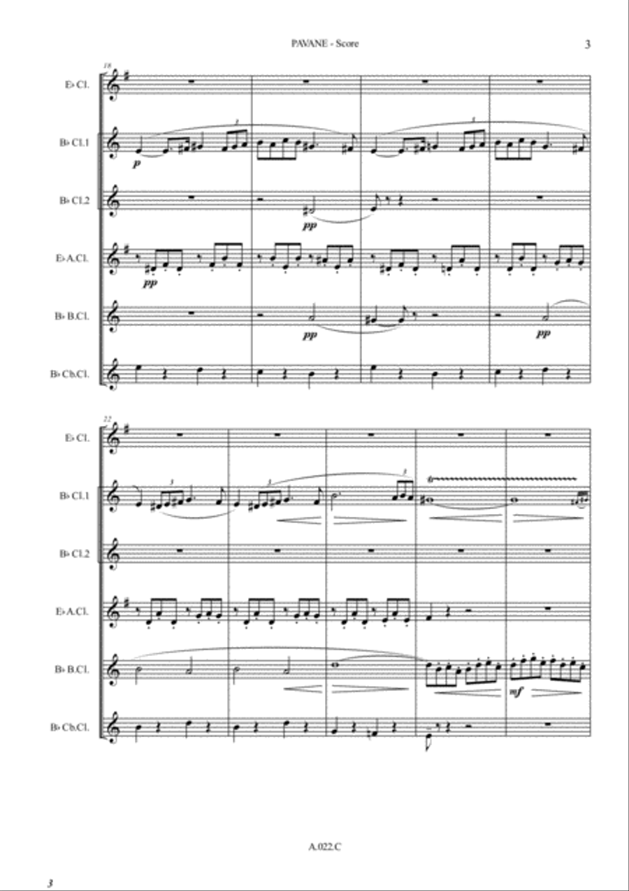 Pavane, for Clarinet Choir - Score & Parts Clarinet Choir scores gallery preview page 3