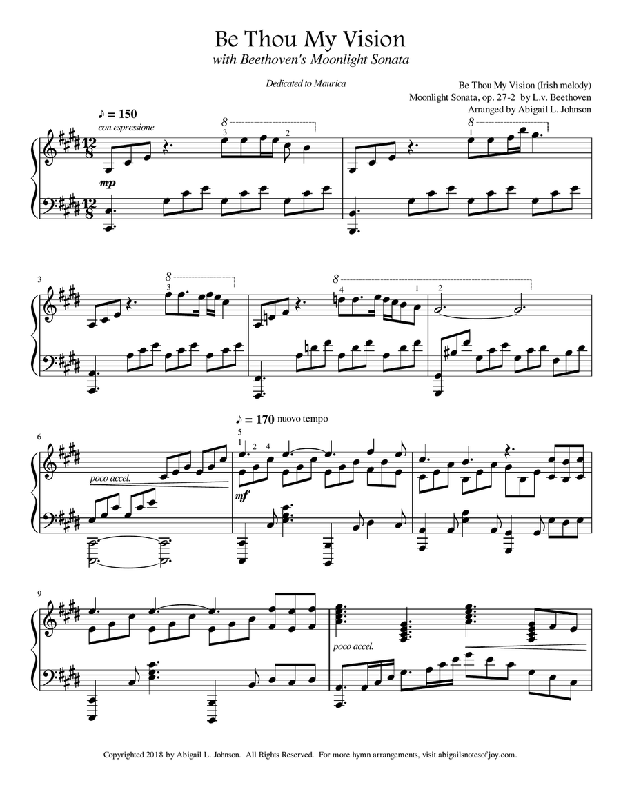 Be Thou My Vision with Beethoven's Moonlight Sonata Piano Solo scores gallery preview page 1