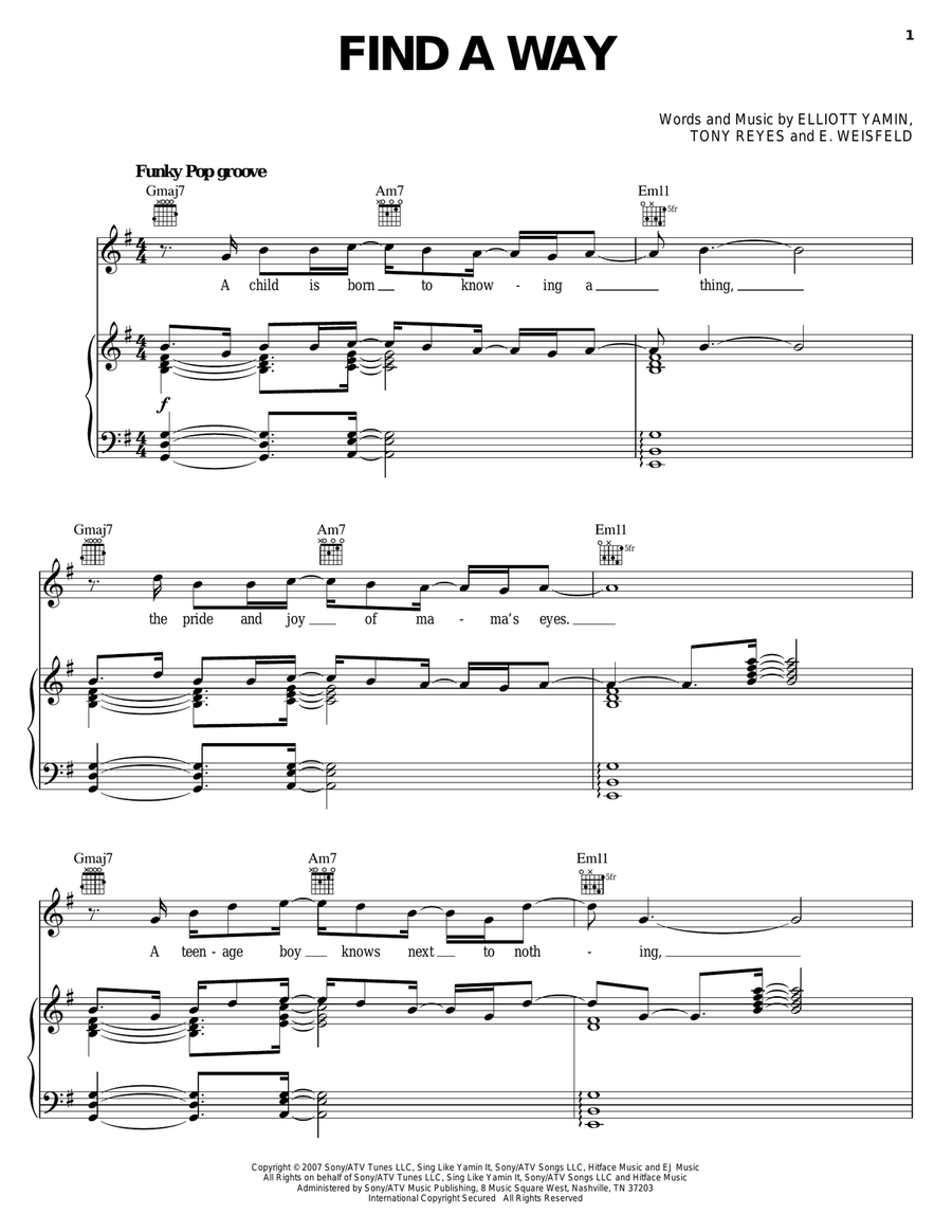 Find A Way Find A Way Piano, Vocal, Guitar scores gallery preview page 1
