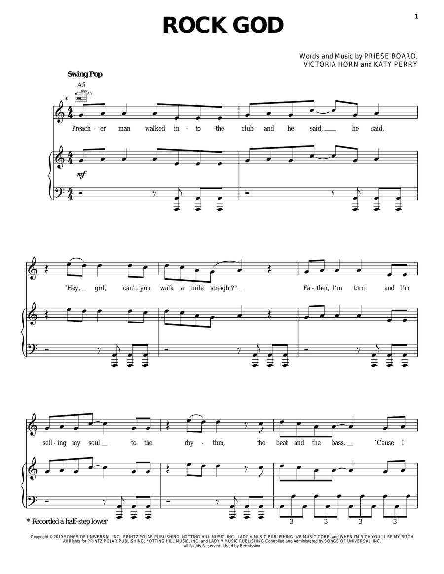 Rock God Piano, Vocal, Guitar scores gallery preview page 1