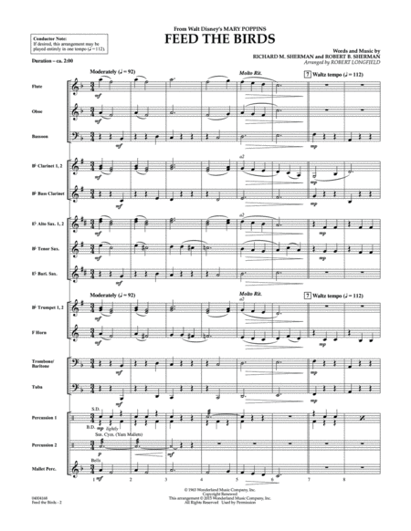 Feed the Birds (from Mary Poppins) - Conductor Score (Full Score)