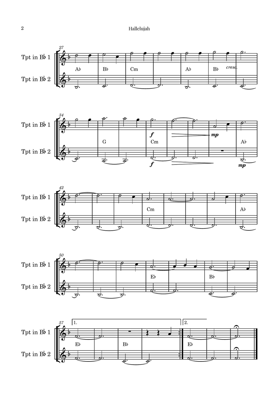 Hallelujah Trumpet Duet scores gallery preview page 2