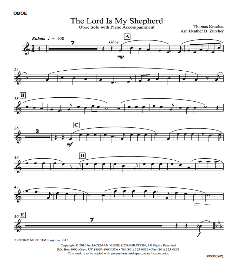 The Lord is My Shepherd - Oboe Solo Piano scores gallery preview page 2