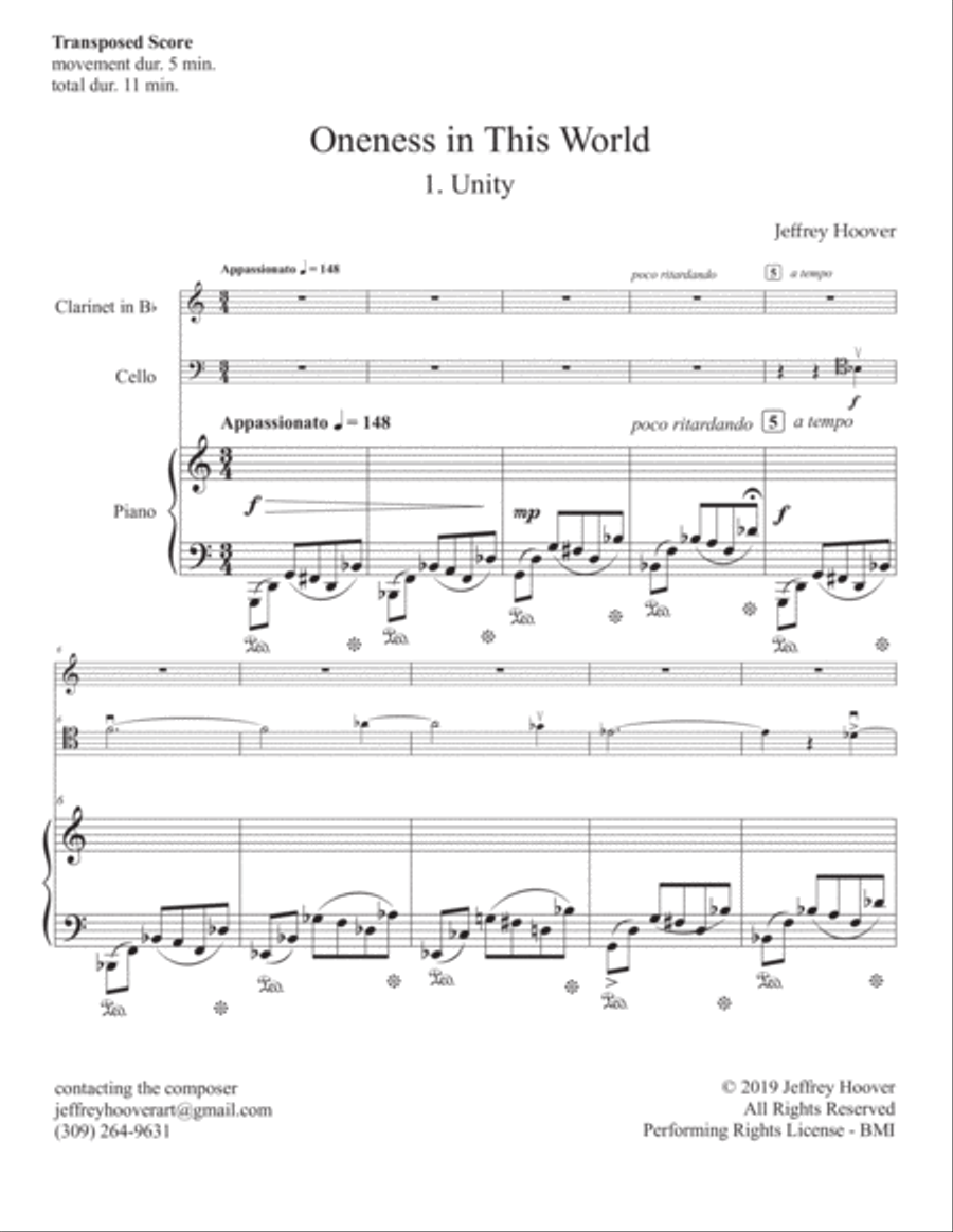 Oneness in This World (clarinet, cello, piano) Clarinet scores gallery preview page 6