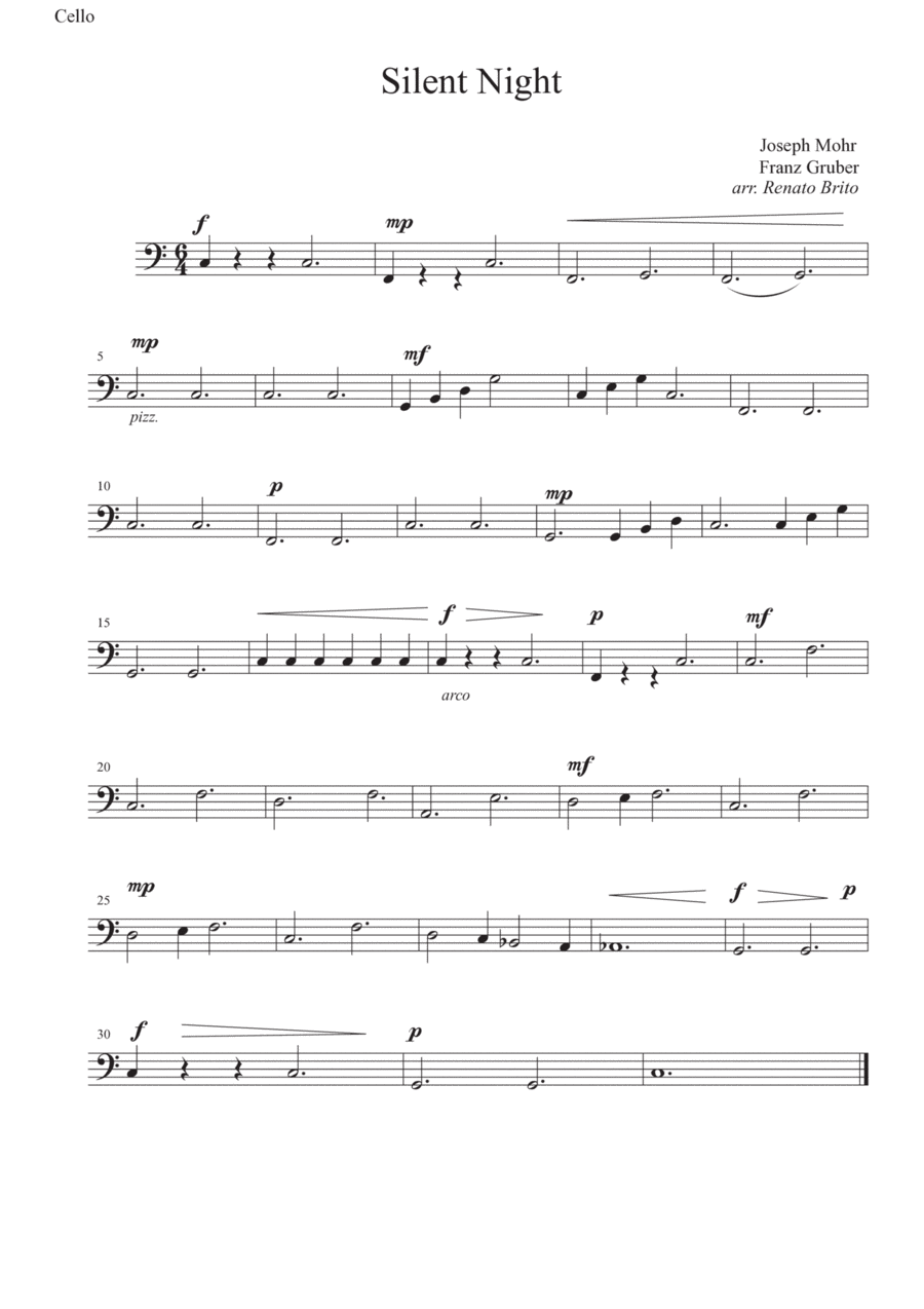 Silent Night - For Small Orquestra (arr. Renato Brito - Cello part) Large Ensemble scores gallery preview page 1