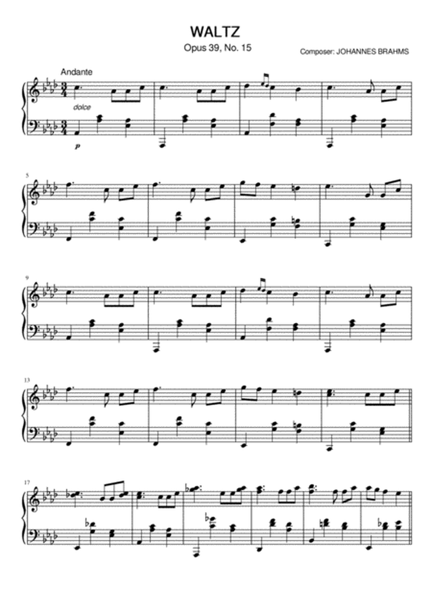 Brahms - Waltz op.39, No.15 - INTERMEDIATE PIANO image number null