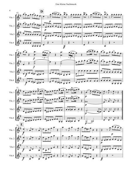 Eine Kleine Nachtmusik for Violin Quartet (1st Movement) image number null