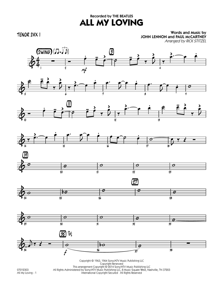 All My Loving - Tenor Sax 1 Jazz Ensemble scores gallery preview page 1