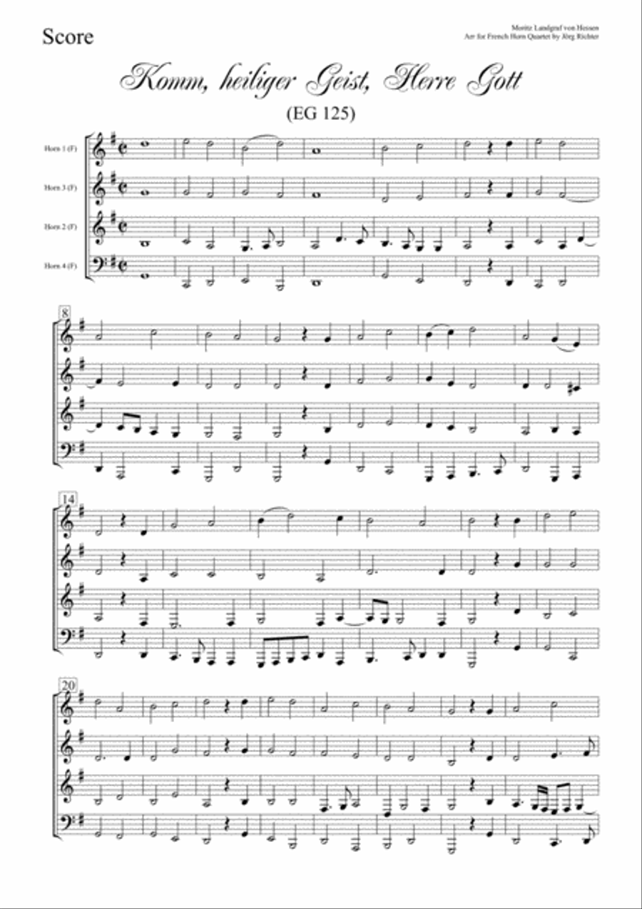 Komm, heiliger Geist, Herre Gott (EG 125) for French Horn Quartet Brass Quartet scores gallery preview page 2