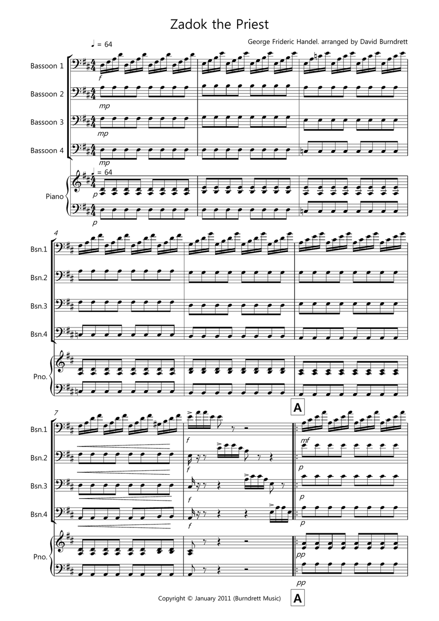 Zadok the Priest for Bassoon Quartet