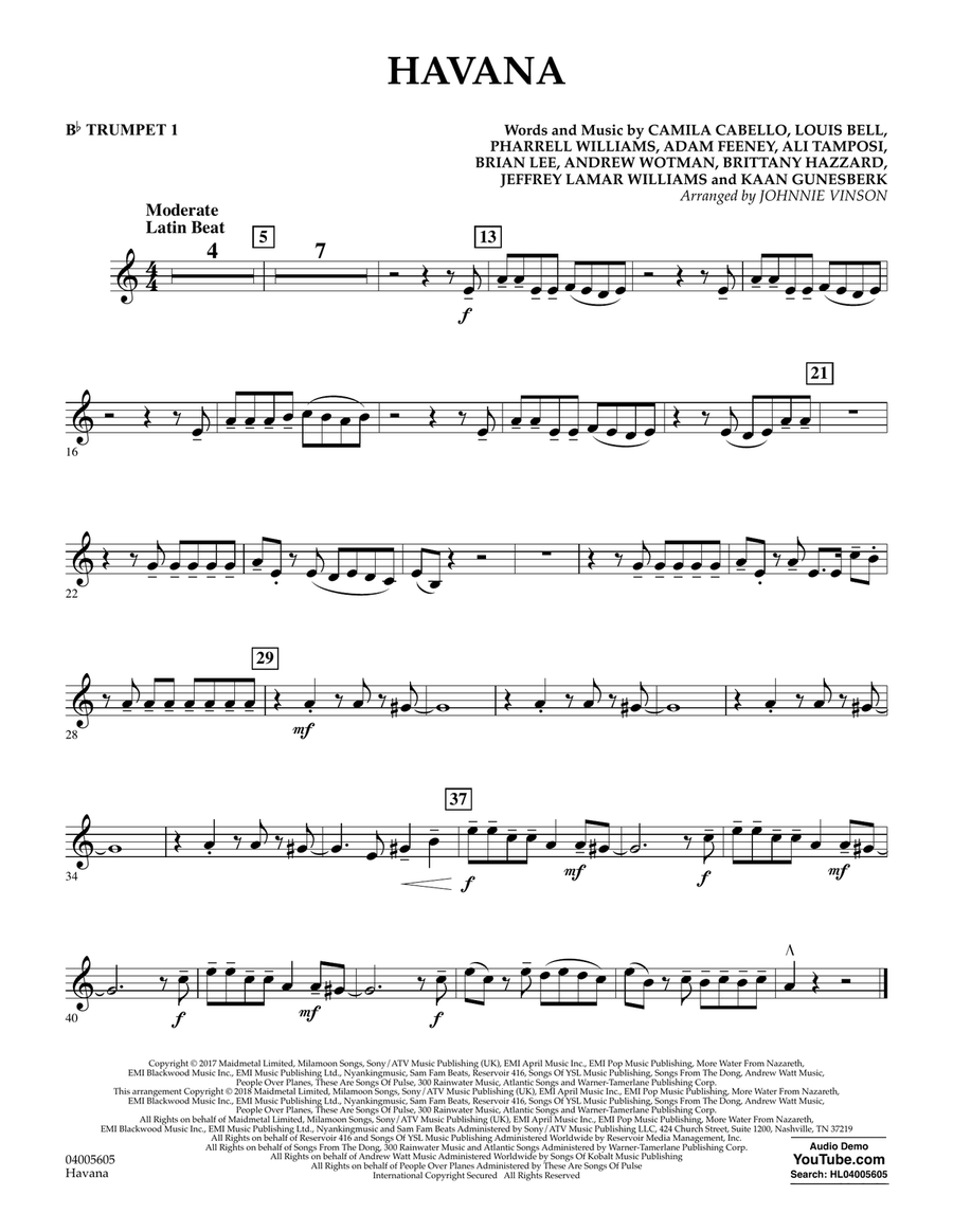 Havana - Bb Trumpet 1 Concert Band scores gallery preview page 1
