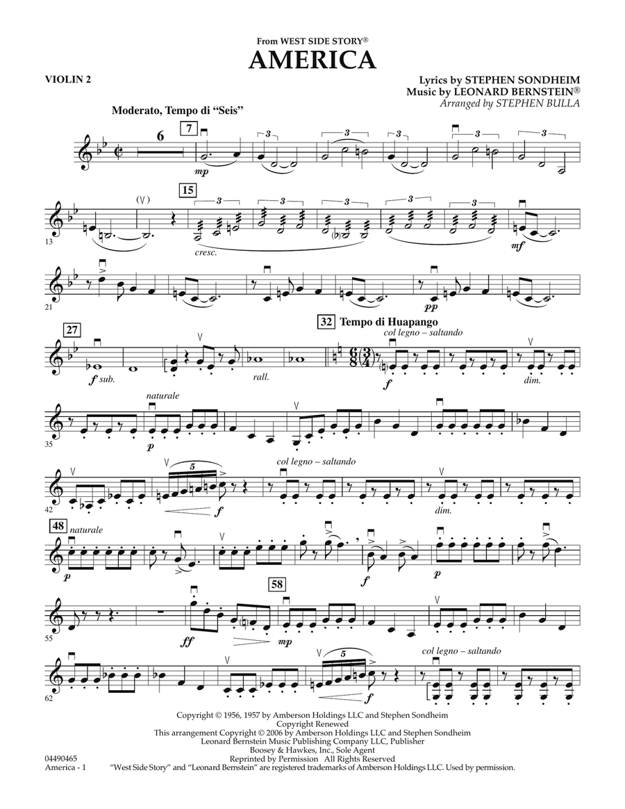 America (from West Side Story) - Violin 2 Orchestra scores gallery preview page 1