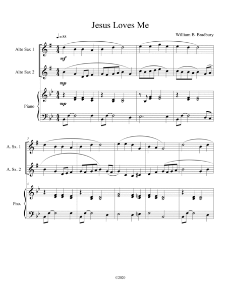 Jesus Loves Me (alto sax duet) with optional piano accompaniment image number null