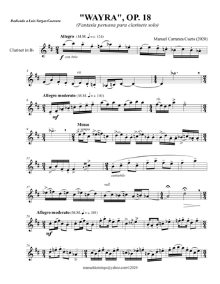 Wayra, Op. 18 (Peruvian fantasy for clarinet solo)