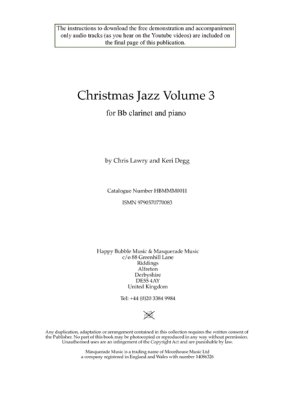 Christmas Jazz Volume 3 Bb clarinet & piano. Chris Lawry & Keri Degg image number null