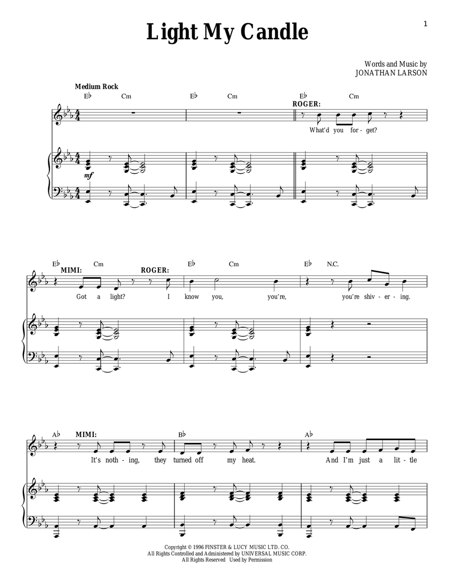 Light My Candle Piano, Vocal scores gallery preview page 1