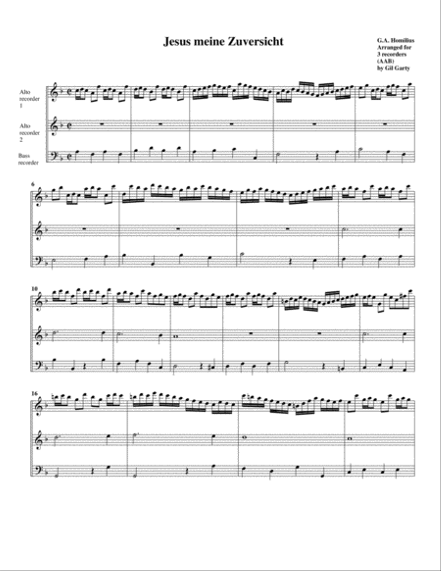Jesus meine Zuversicht (arrangement for 3 recorders) Recorder scores gallery preview page 1