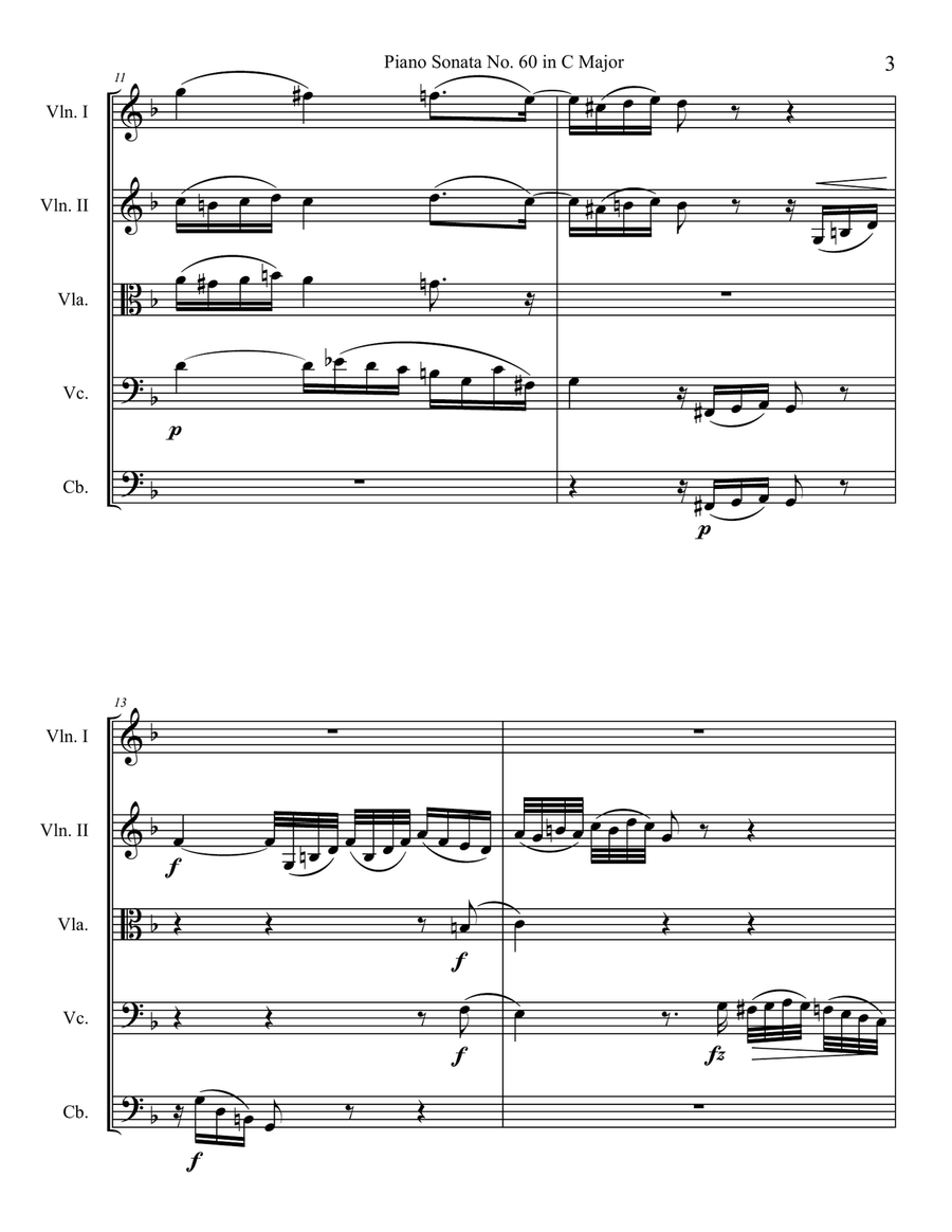 Piano Sonata in C major, Hob.XVI:50, Movement 2 String Orchestra scores gallery preview page 3
