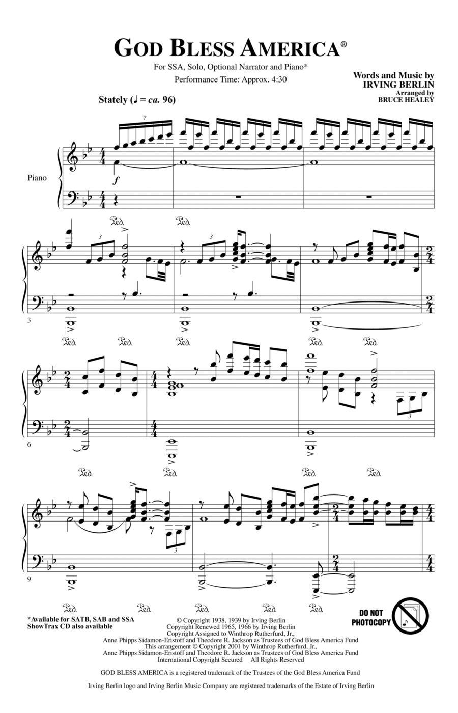 God Bless America (arr. Bruce Healey) SSA scores gallery preview page 1