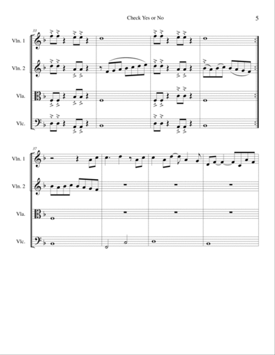 Check Yes Or No String Quartet scores gallery preview page 5
