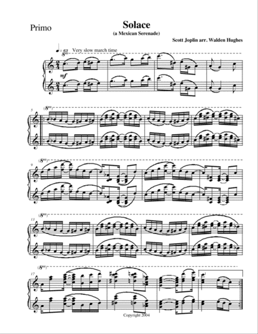 Joplin's Solace (A Mexican Serenade) Piano Duet (1 Piano 4 Hands) 1 Piano, 4-Hands scores gallery preview page 1