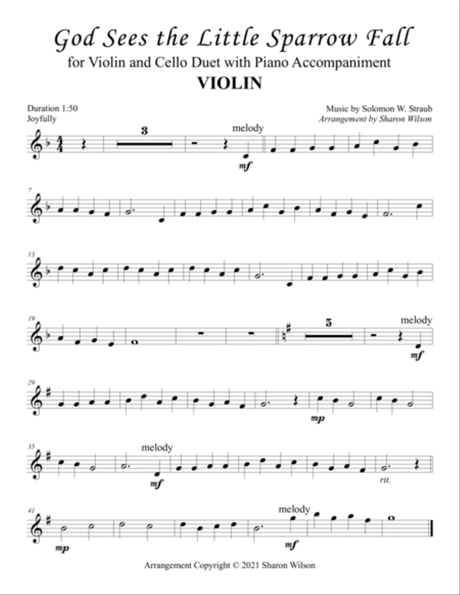 God Sees the Little Sparrow Fall (for Violin and Cello Duet with Piano Accompaniment) Piano Trio scores gallery preview page 2