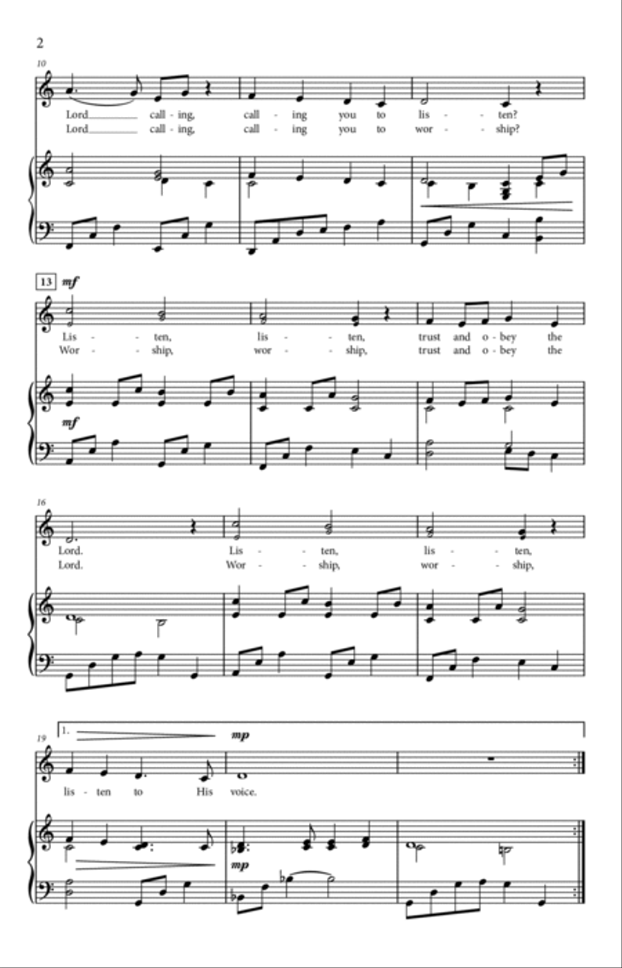The Lord Calling (Unison/2-part) Unison Choir scores gallery preview page 3
