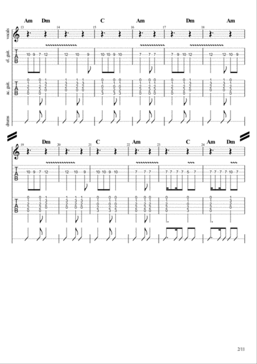 Koyverdin Gittin Beni (Turkish folk song reconstructed for a rock band setting) Guitar Tablature scores gallery preview page 2